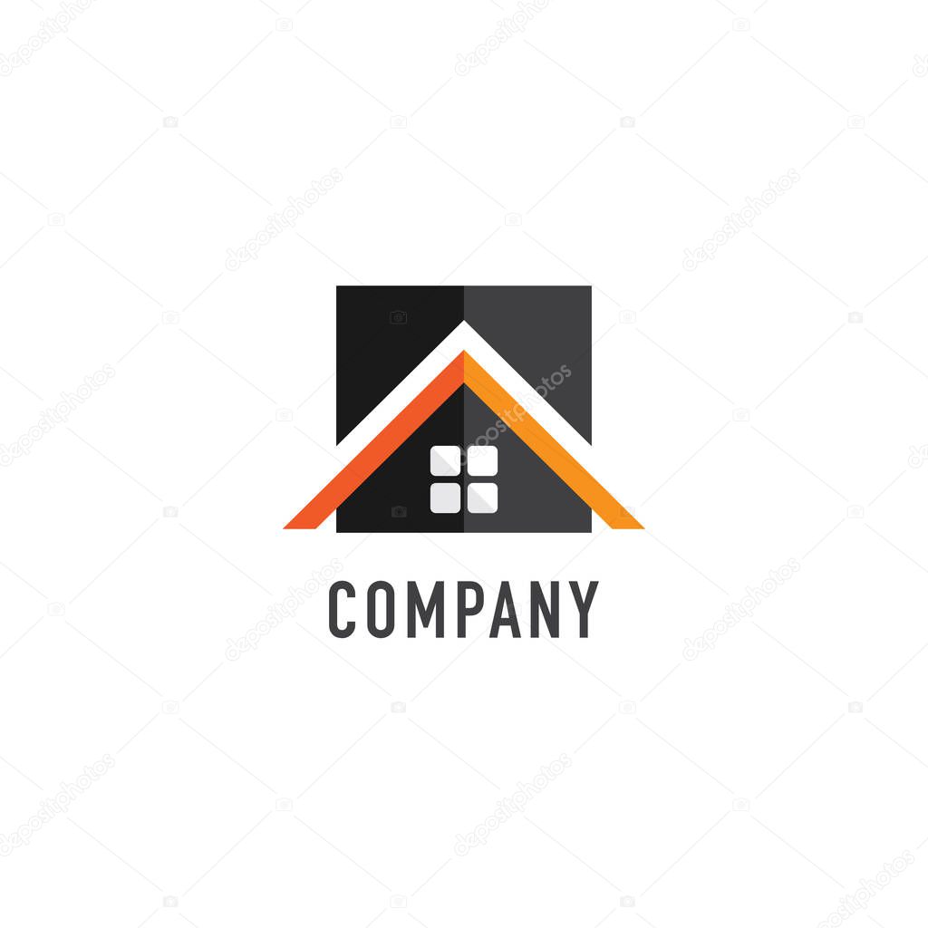 Abstract House Real Estate Logo Design Template,  Home Builders Company, Construction, House Icon, Rounded Window Shape, Roof House Illustrated, Dark Brown, Gold, Red Orange, White, Vector Project EPS 10