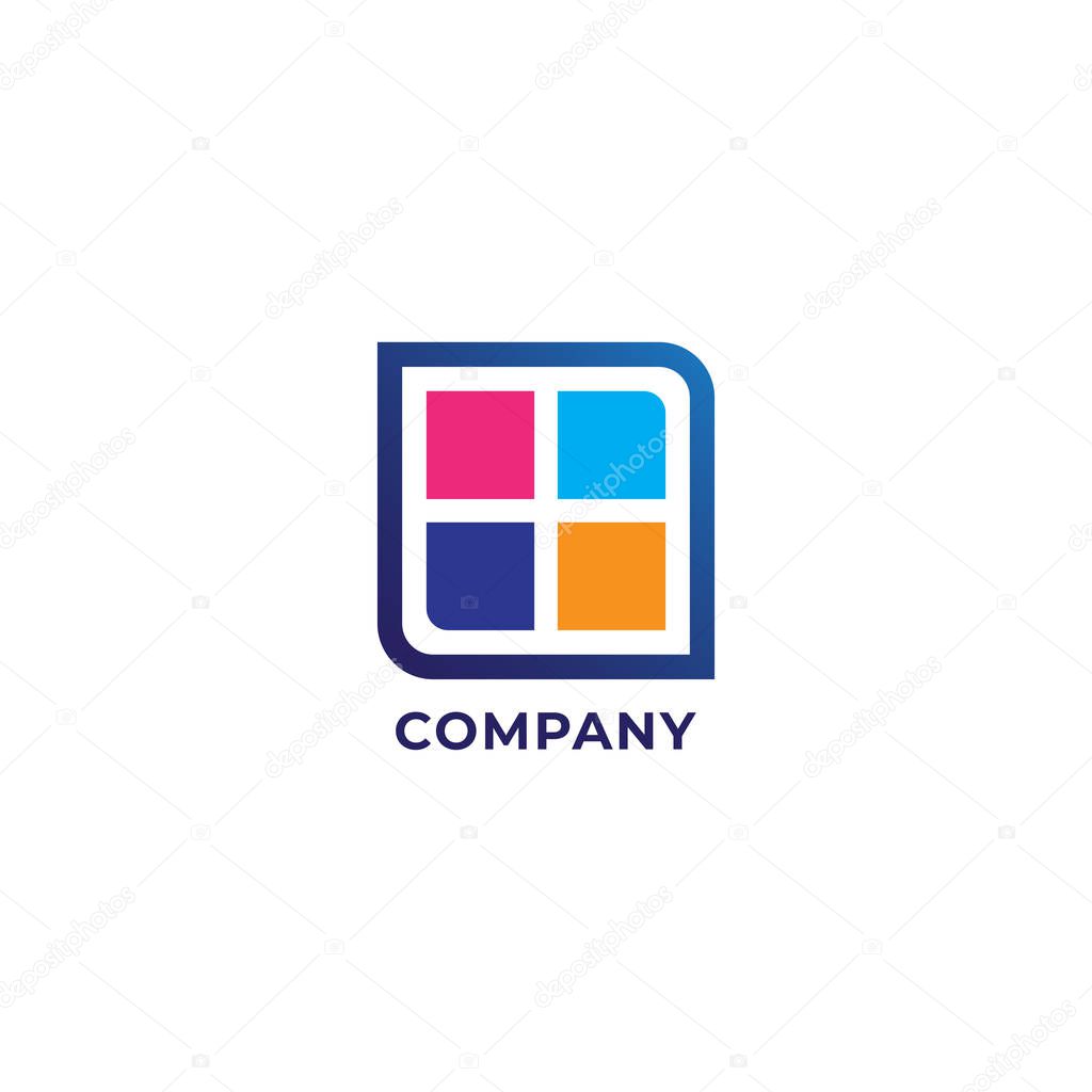 Full Color Window, Real Estate Company Logo Design Template, Construction Company, Home Builders, House Service, Simple and Clean Logo, Pink, Tosca Blue, Dark Blue, Yellow, Orange, Vector Project EPS 10