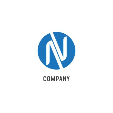 Letter N Alphabetic Logo Design Template, NV Abjad, AV Initial, Simple & Clean, Monogram, Blue, White, Rounded Ellipse Lettermark Logo Concept, Strong & Bold