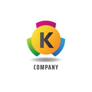 Letter K Cheerful Logo Concept, Colorful Alphabetical Logo Design Template, Green, Blue, Violet, Purple, Gradient, Ellipse Rounded Shape, Three Element