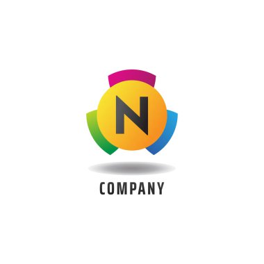 Letter N Cheerful Logo Concept, Colorful Alphabetical Logo Design Template, Green, Blue, Violet, Purple, Gradient, Ellipse Rounded Shape, Three Element