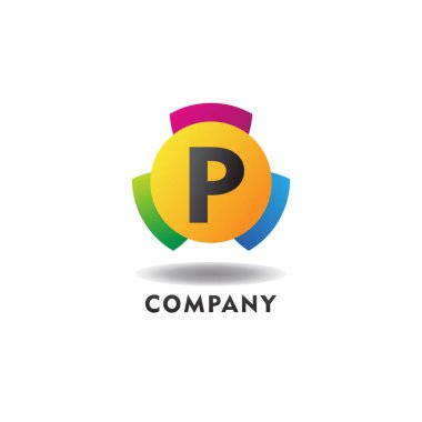 Letter P Cheerful Logo Concept, Colorful Alphabetical Logo Design Template, Green, Blue, Violet, Purple, Gradient, Ellipse Rounded Shape, Three Element