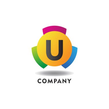Letter U Cheerful Logo Concept, Colorful Alphabetical Logo Design Template, Green, Blue, Violet, Purple, Gradient, Ellipse Rounded Shape, Three Element
