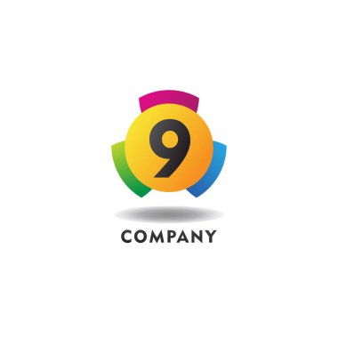 Number 9 Cheerful Logo Concept, Colorful Numeric Logo Design Template, Green, Blue, Violet, Purple, Gradient, Ellipse Rounded Shape, Three Element