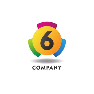 Number 6 Cheerful Logo Concept, Colorful Numeric Logo Design Template, Green, Blue, Violet, Purple, Gradient, Ellipse Rounded Shape, Three Element