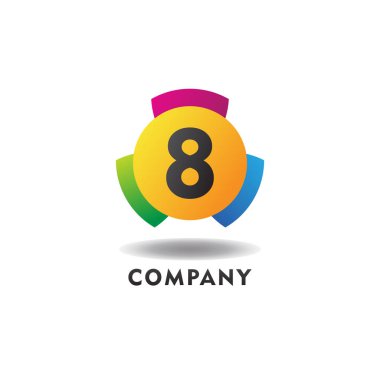 Number 8 Cheerful Logo Concept, Colorful Numeric Logo Design Template, Green, Blue, Violet, Purple, Gradient, Ellipse Rounded Shape, Three Element