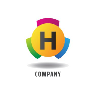 Letter H Cheerful Logo Concept, Colorful Alphabetical Logo Design Template, Green, Blue, Violet, Purple, Gradient, Ellipse Rounded Shape, Three Element