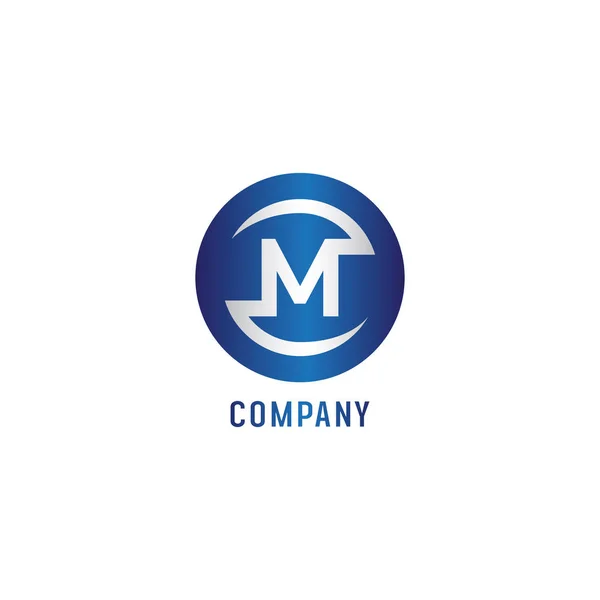 Letter M Alphabetic Logo Design Template, Abjad, Simple & Clean, Metalic Blue, White, Rounded Ellipse Lettermark Logo Concept, Strong & Bold — стоковий вектор