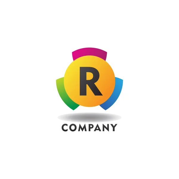 Letter R Cheerful Logo Concept, Colorful Alphabetical Logo Design Template, Green, Blue, Violet, Purple, Gradient, Ellipse Rounded Shape, Three Element — Stock vektor
