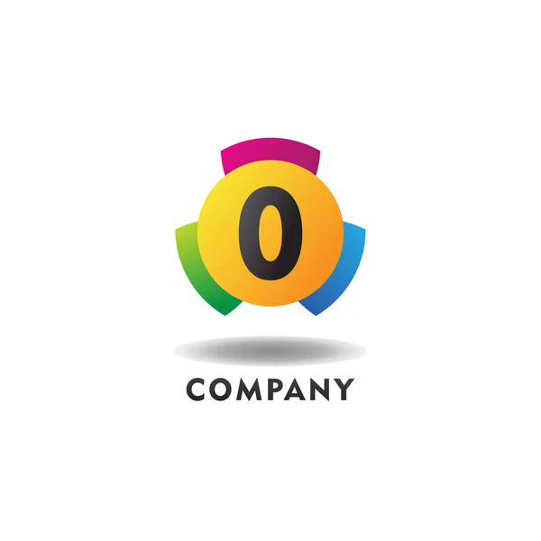 Numéro 0 concept joyeux de logo, modèle numérique coloré de conception de logo, vert, bleu, violet, dégradé, forme arrondie d'ellipse, trois éléments — Image vectorielle