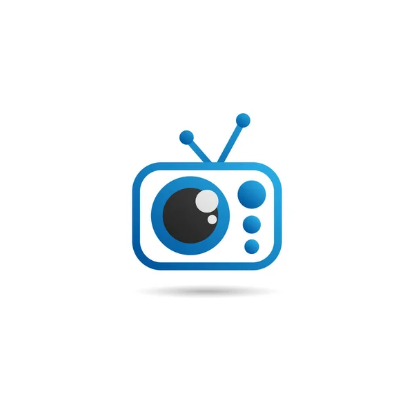 Plantilla de diseño de logotipo de canal de televisión de ojo, concepto de logotipo de dibujos animados, icono vectorial, azul, negro, elipse, redondeado, rectángulo — Archivo Imágenes Vectoriales