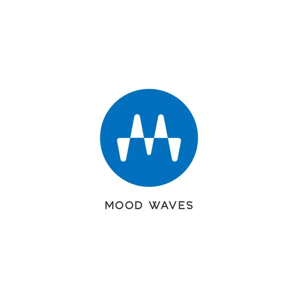 M betű Alphabetic Wave Logo, Liquid Sound Wave Logo Concept, Audio Design Template, Blue & White Háttér, Ellipse Shape, Monogram Logotype, Vector Eps 10 — Stock Vector