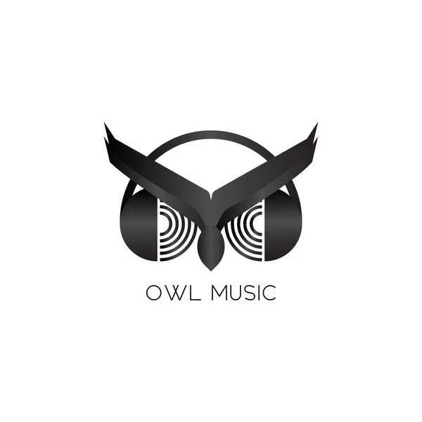 Modèle de conception de logo de musique de hibou, écoutez de la musique avec casque — Image vectorielle
