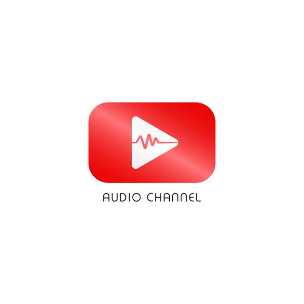 Concepto de diseño de logotipo de canal de transmisión de audio, rojo, blanco, redondeado cuadrado rectángulo logotipo plantilla — Archivo Imágenes Vectoriales