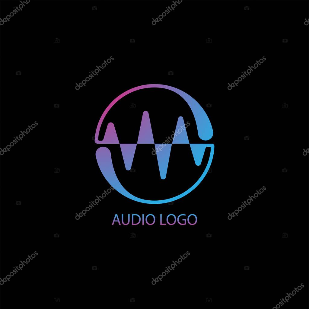 Speaker Sound Logo Concept, Audio Signal Design Template, Colorful, Orange, Blue Purple Gradation, Picrotial Mark Logotype, Audiophile, Music Equipment, Vector EPS 10