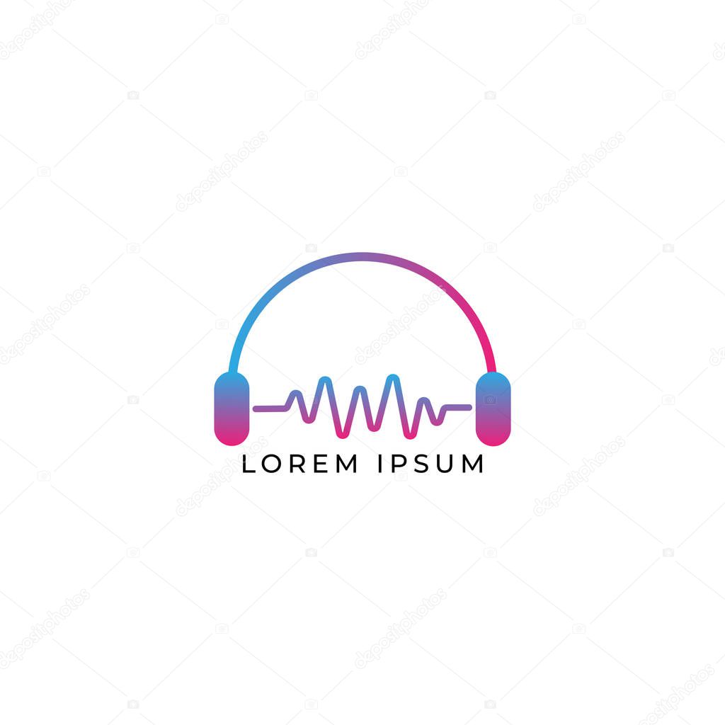 Headphone & Sound Wave Logo Design Concept, Colorful Audio Logo Design Template