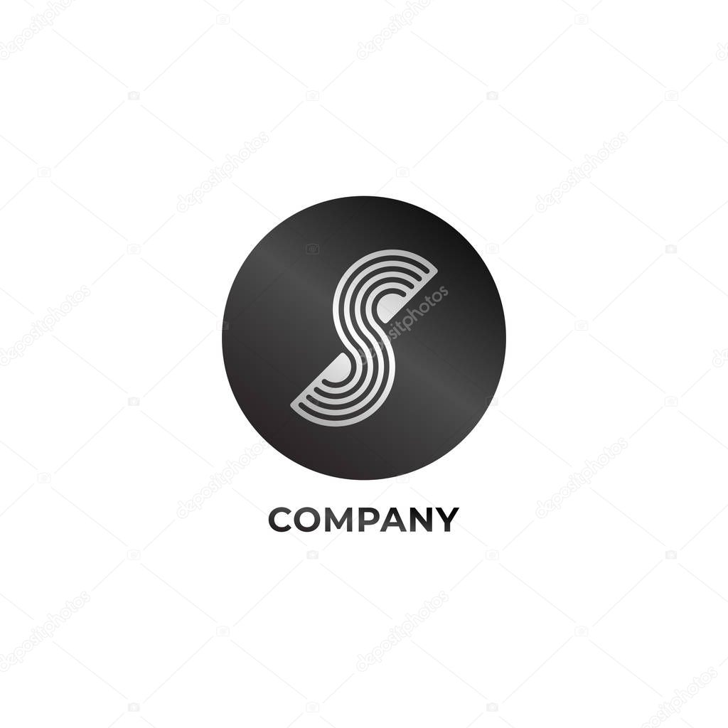 Letter S Alphabet Company Logo Design Template, Wave Line Logo Concept, Black and White, Lineart Style Design, Monogram, Ellipse Rounded Shape, Vector Project EPS 10
