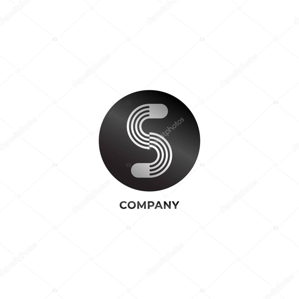Letter S Alphabet Company Logo Design Template, Wave Line Logo Concept, Black and White, Lineart Style Design, Monogram, Ellipse Rounded Shape, Vector Project EPS 10
