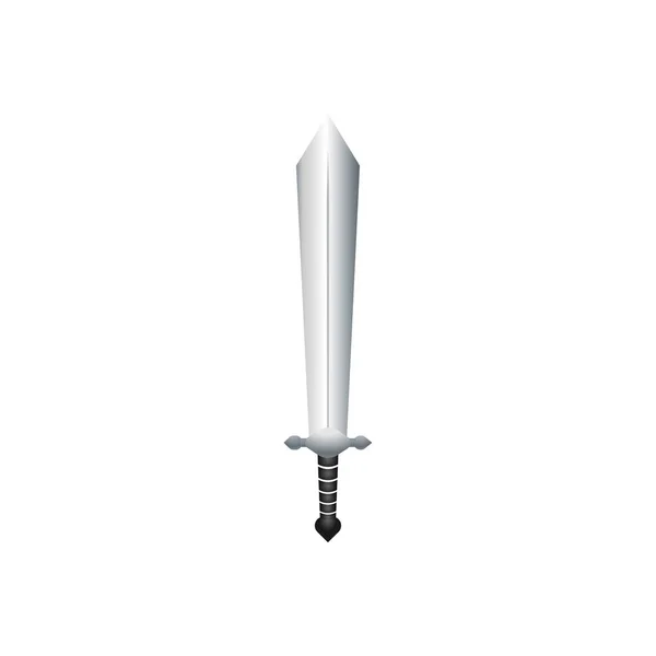 흰 바탕에 외따로 떨어져 있는 검 이 있습니다. 환상의 전사 실루엣 이 무기를 만듭니다. 실제 벡터 일러스트입니다. 손으로 뽑은 단검 과 칼. EPS 파일 프로젝트 1 — 스톡 벡터