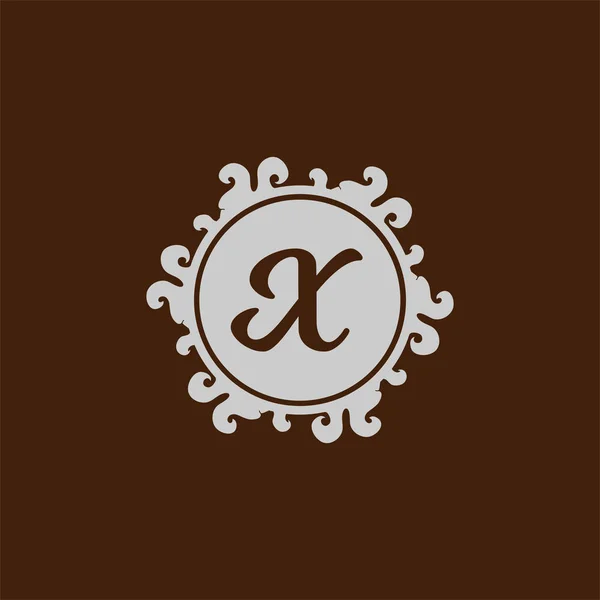 Letra X logotipo do alfabeto decorativo isolado no fundo marrom, elegante Curl & Floral Logo Concept, luxuoso cinza inicial Abjad Logo Design Template. Projeto de arquivo EPS 10 —  Vetores de Stock