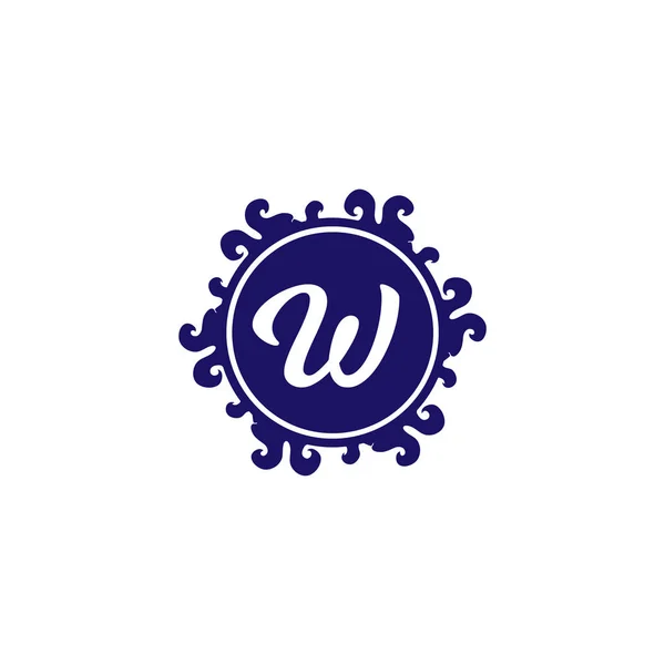 Letra W logotipo do alfabeto decorativo isolado no fundo branco, elegante Curl & Floral Logo Concept, Luxo azul inicial Abjad Logo Design Template. Projeto de arquivo EPS 10 —  Vetores de Stock