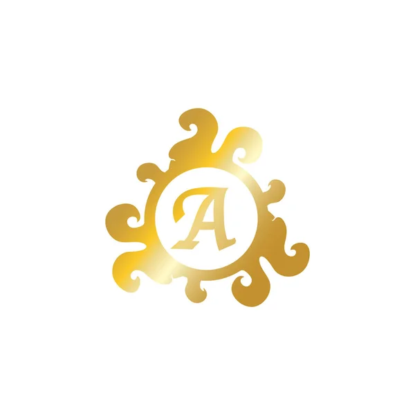Lettre A Logo Alphabet décoratif isolé sur fond blanc, concept élégant de logo bouclé et floral, modèle de conception de logo Abjad initial en or de luxe. Projet de fichier EPS 10 — Image vectorielle