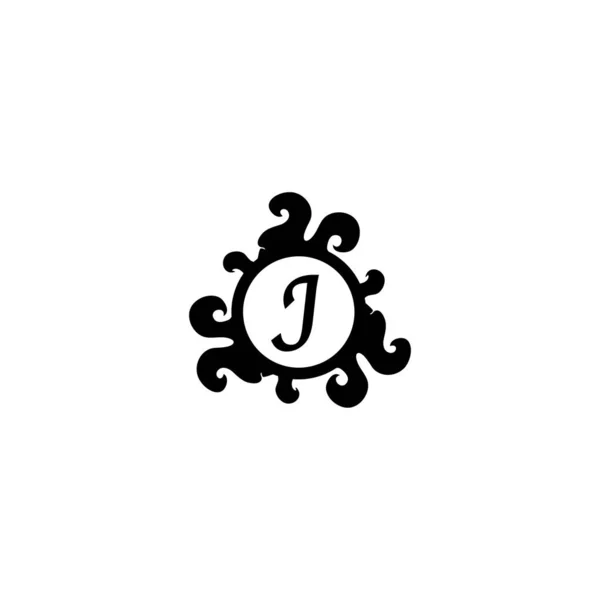 Carta J Logotipo alfabeto decorativo isolado em fundo branco. Elegante Curl & Floral Logo Concept. Luxo preto inicial Abjad Logo Design Template. Projeto de arquivo EPS 10 —  Vetores de Stock