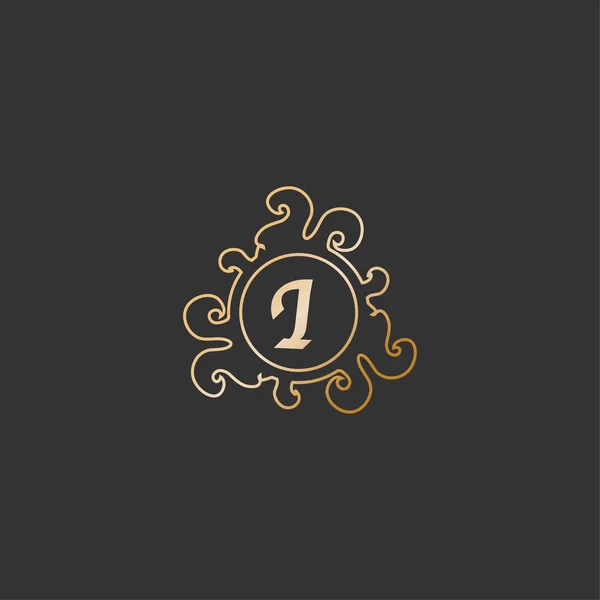 Dekoratif Alfabe Logosu Koyu Gri Arka plan 'da izole edilmiş. Zarif Curl & Çiçek Hattı Sanat Logosu. Lüks Altın İlk Abjad Logo Tasarım Şablonu. Eps 10 Dosya Projesi — Stok Vektör