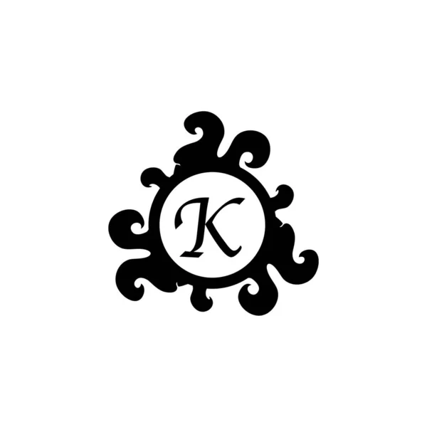 Letter K Decoratief Alfabet Logo geïsoleerd op witte achtergrond. Elegant Curl & Floral Logo Concept. Luxe zwart Initial Abjad Logo Design Template. Eps 10 Bestand Project — Stockvector