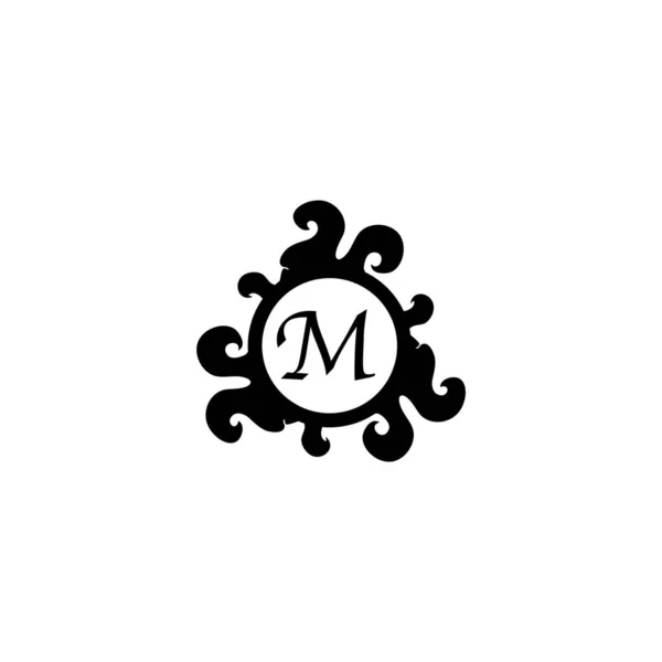 Brief M Decoratief Alfabet Logo geïsoleerd op witte achtergrond. Elegant Curl & Floral Logo Concept. Luxe zwart Initial Abjad Logo Design Template. Eps 10 Bestand Project — Stockvector