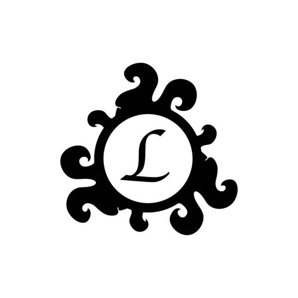 L betű dekoratív ábécé logó elszigetelt fehér háttér. Elegáns Curl & Floral Logo koncepció. Luxus fekete Kezdeti Abjad Logo Design Sablon. Eps 10 Fájlprojekt — Stock Vector