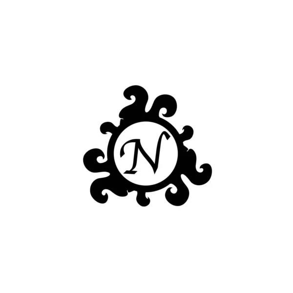 Carta N Logotipo alfabeto decorativo isolado no fundo branco. Elegante Curl & Floral Logo Concept. Luxo preto inicial Abjad Logo Design Template. Projeto de arquivo EPS 10 —  Vetores de Stock