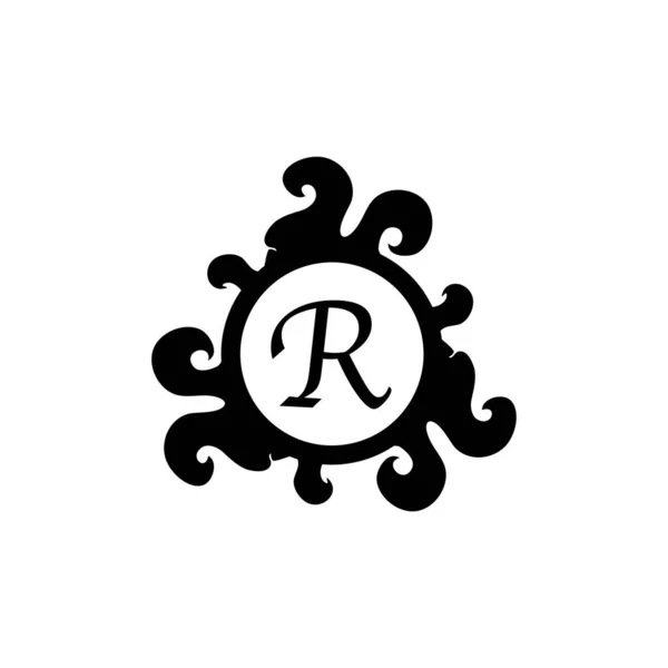 Letra R Alfabeto decorativo Logo aislado sobre fondo blanco. Elegante Curl & Floral Logo Concept. Plantilla de diseño de logotipo Abjad inicial de lujo negro. Proyecto de archivo EPS 10 — Vector de stock