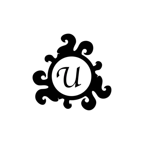Levél U dekoratív ábécé logó elszigetelt fehér háttér. Elegáns Curl & Floral Logo koncepció. Luxus fekete Kezdeti Abjad Logo Design Sablon. Eps 10 Fájlprojekt — Stock Vector