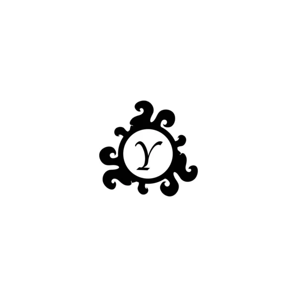 Levél Y dekoratív ábécé logó elszigetelt fehér háttér. Elegáns Curl & Floral Logo koncepció. Luxus fekete Kezdeti Abjad Logo Design Sablon. Eps 10 Fájlprojekt — Stock Vector