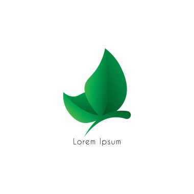 Soyut Uçan Yaprak Kelebeği logo tasarım şablonu. Hayvan logosu kavramı beyaz arka planda izole edildi. Renkli yeşil derecelendirme rengi. Güzellik ve moda ürünleri için uygun. Resim Logosu.