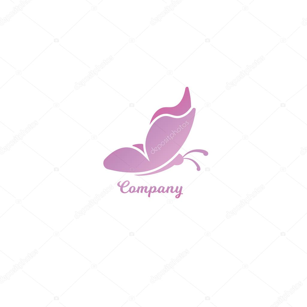 Abstract Flying Pinky Butterfly logo design template. Animal Logo Concept Isolated on white background. Colorful of Pink Violet gradation color. Suitable for beauty and fashion product. Pictorial Logotype.