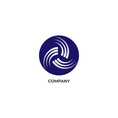 Arkasında lacivert elips şekli olan soyut girdap çizimi. Logo tasarım şablonu. Kasırga ikonu. Tornado logosu kavramı beyaz arkaplanda izole edildi