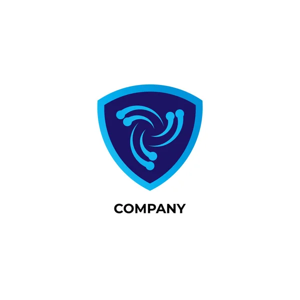 Modrý Štít Ilustrace Ikonou Vír Uvnitř Šablona Návrhu Loga Logo — Stockový vektor