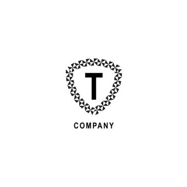 T harfi alfabetik logo deisgn şablonu. Geometrik tabela çizimi beyaz arkaplanda izole edildi. Sigorta şirketi logosu kavramı.
