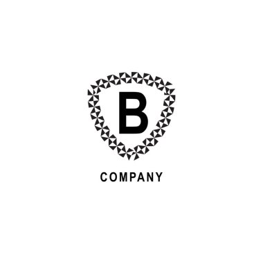 B harfi alfabetik logo deisgn şablonu. Sigorta şirketi logosu konsepti. Geometrik kalkan gösterimi beyaz arkaplanda izole edildi.