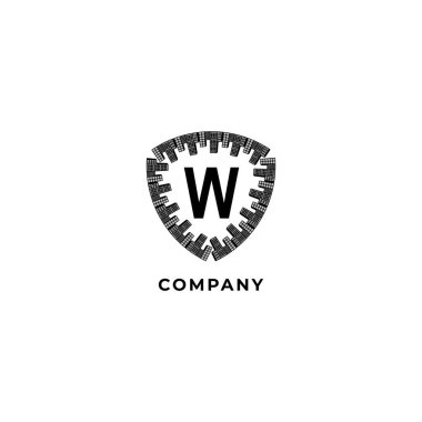 Harf W Alfabe Logo Tasarım Şablonu. Kasaba kalkanı çizimi. Beyaz arka planda izole edilmiş. Sigorta, Güvenlik, Koruma Logosu Konsepti. 