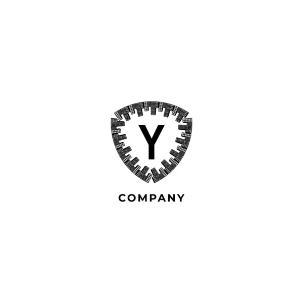文字とアルファベットのロゴデザイン白い背景に隔離されたテンプレート 町のシールドイラスト セキュリティ 保護のロゴコンセプト — ストックベクタ