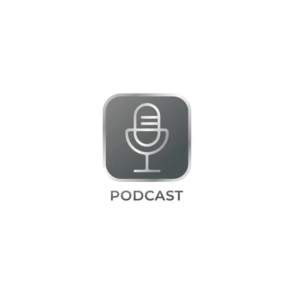 Metalik Podcast Logo Tasarım Şablonu Beyaz Arkaplanda Izole Edildi Taslak — Stok Vektör