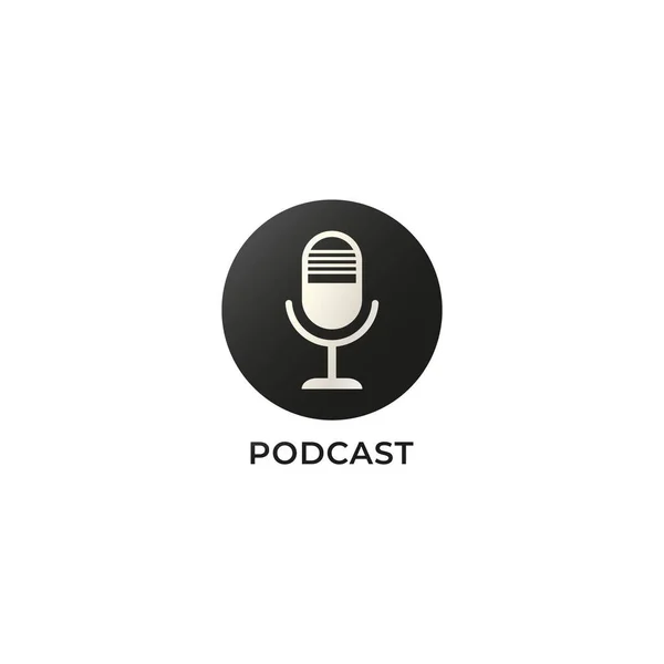 Beyaz Arkaplanda Siyah Beyaz Podcast Logosu Izole Edildi Yoğunlaştırıcı Mikrofon — Stok Vektör