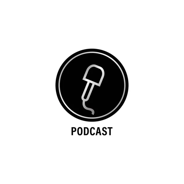 Minimum Podcast Logo Tasarım Şablonu Beyaz Arkaplanda Izole Edildi Gümüş — Stok Vektör
