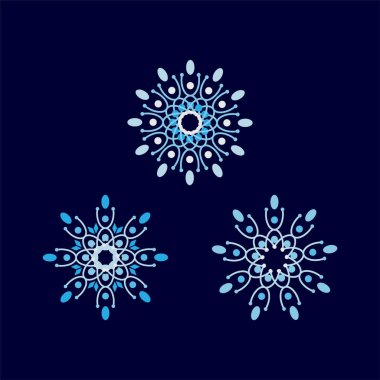 Soyut çiçekli element tasarımı. Mavi tek renkli geometrik kar tanesi ikonu seti. Vektör illüstrasyonu 10