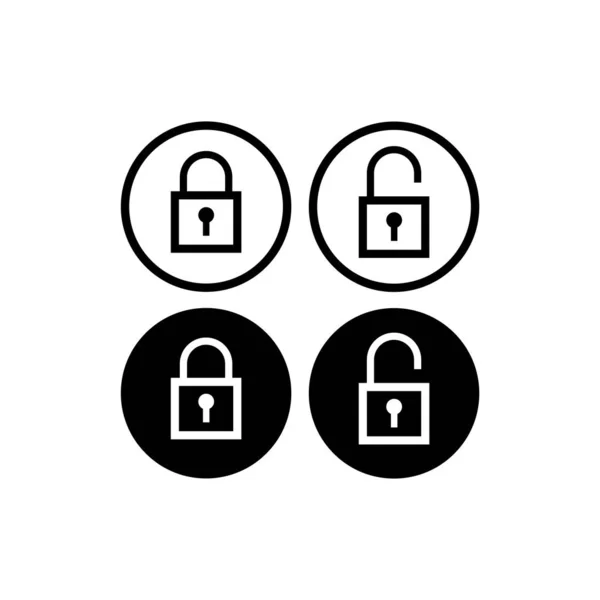 Minimal Lock Unlock Button Set Outline Square Padlock Icon Vector — Stock Vector