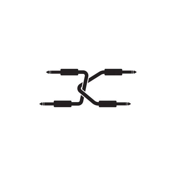 文字Kアルファベットベクトルイラスト ケーブルジャックロゴコンセプト オーディオロゴデザインテンプレート オーディオ機器 サウンドシステム 黒と白 — ストックベクタ
