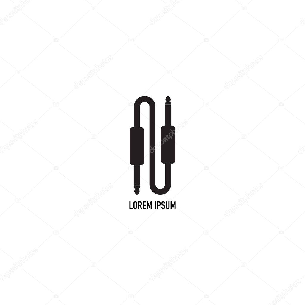 Cable jack logo concept. Audio wave logo design template. Isolated, Audio equipment, sound system, instrument. Black and White